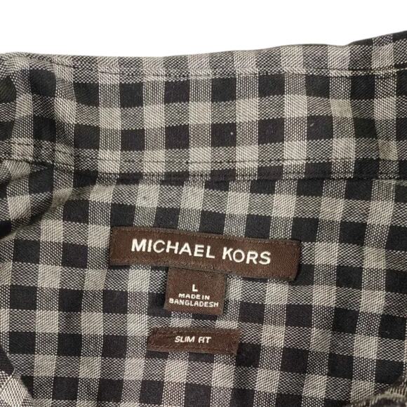 Michael Kors - Men's Black Plaid Button Up - Size: Large - Slim Fit - Picture 3 of 4